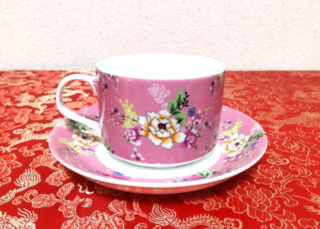 Amazon.co.jp: 台湾 客家花布 茶器 カップ＆ソーサー 花柄 ピンク 1客