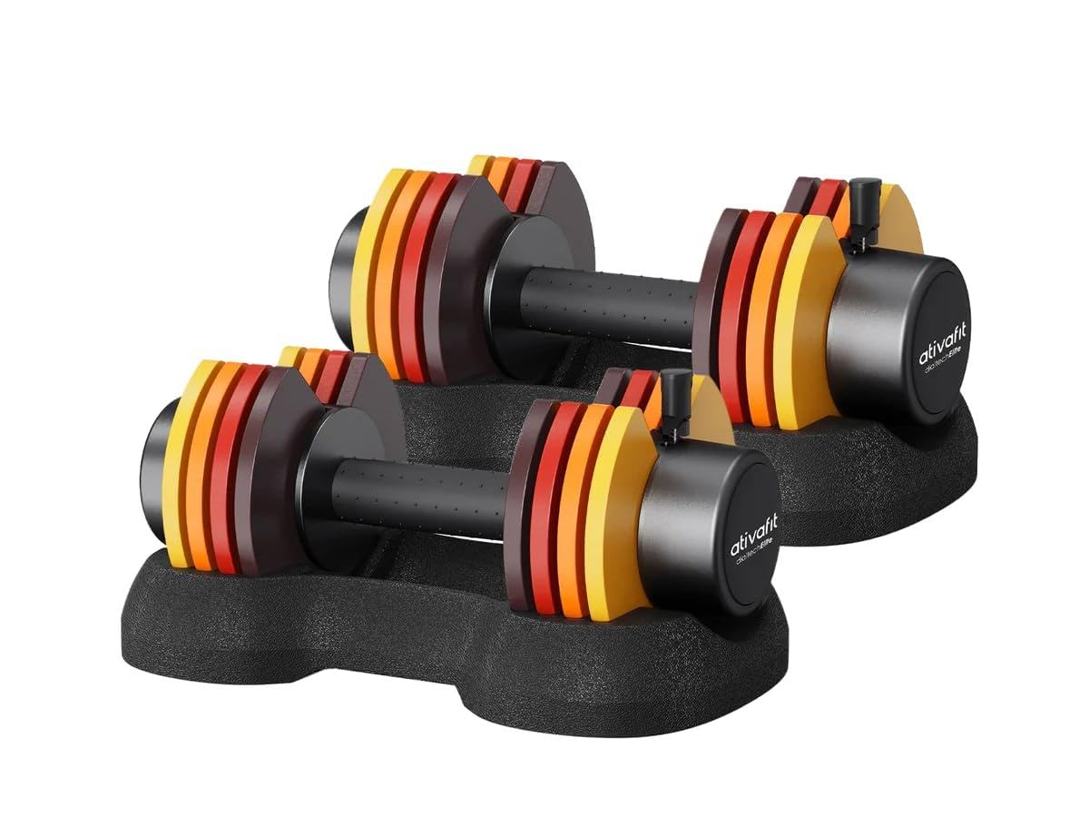 ATIVAFIT Adjustable Dumbbell Set 25 LB Pair with Storage Box 5-in-1 Free Weights with Quick Dial Safety Lock