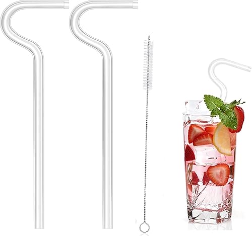 GDBuviue Pajitas reutilizables antiarrugas, 2 popotes antiarrugas, sin arrugas, popote lateral sin arrugas, 2 popotes con un cepillo para popote