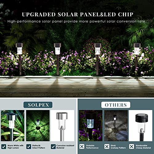 Solpex 16 Pack Solar Outdoor Lights Pathway, Stainless Steel Solar Lights Outdoor Waterproof,Led Landscape Lighting Solar Walkway Lights For Landscape/Patio/Lawn/Yard/Driveway-Cold White #TOP2
