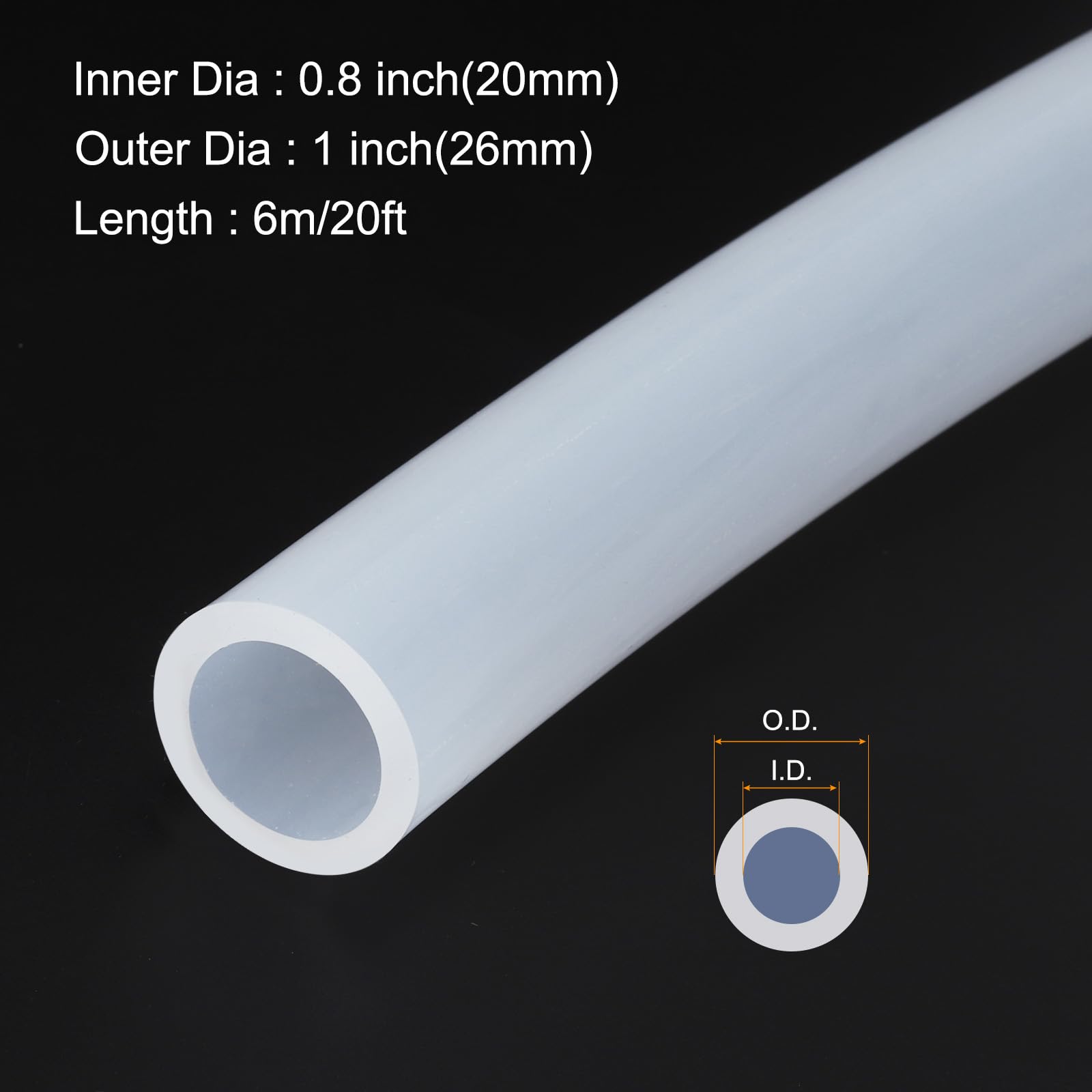 Silikonschlauch Lebensmittelecht 20mm ID x 26mm OD, 6 Meter Kondensatschlauch, Transparenter Wasserleitung für Pumpen, Siphons, Entwässerung, Bewässerung