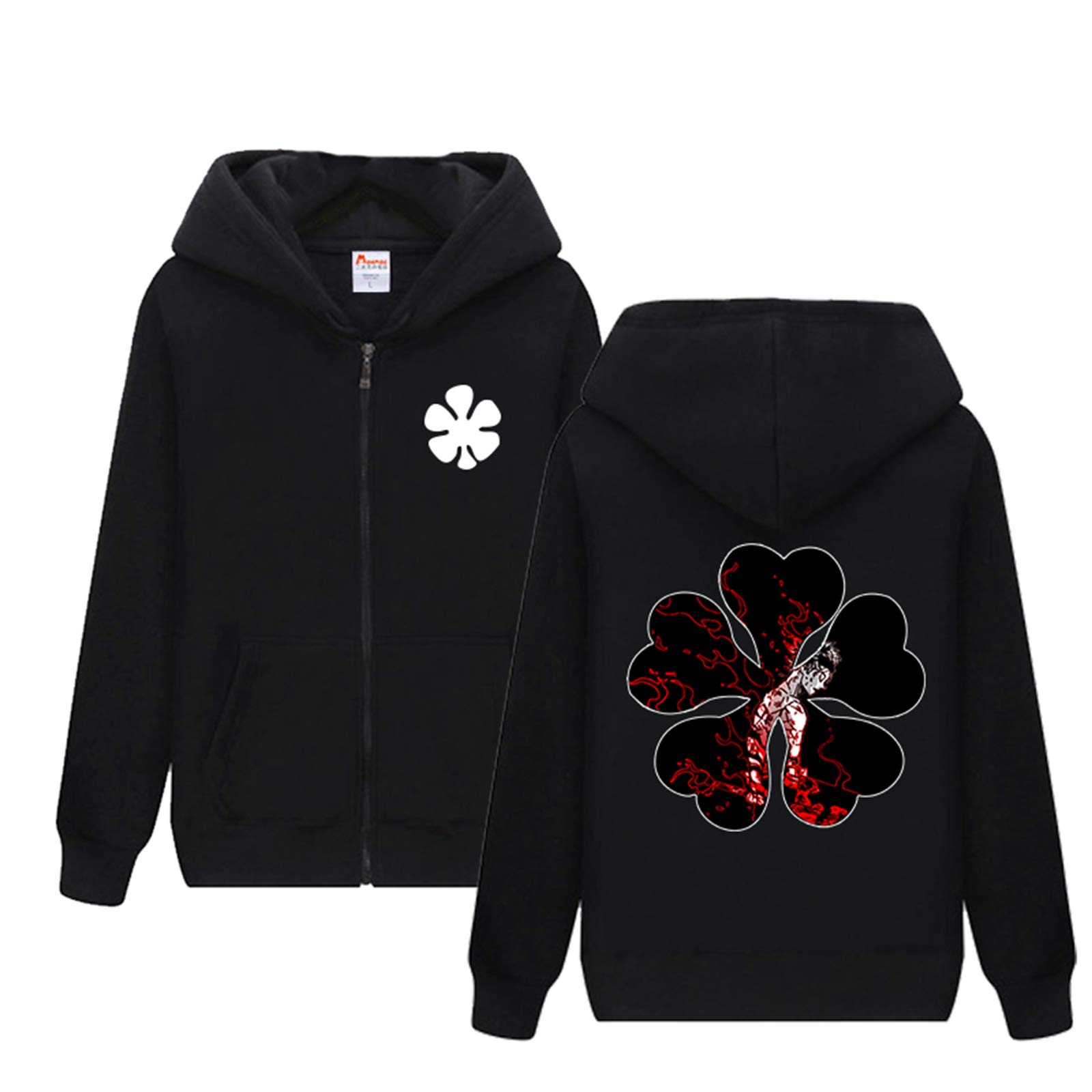 Keephen Men's D-Black Unisex Anime Black Clover Long Sleeve Hoodie The Black Bulls Asta Casual Zip Sweatshirts