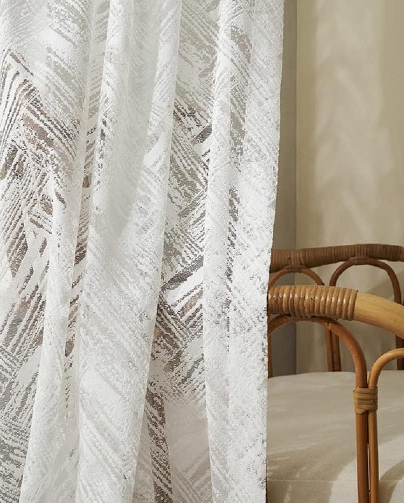 HooHero White 100 Width Living Kids Nursery Room Sheer Curtains Home Decoration Pod Pocket Top Modern Ins Style Fine Weaving Geometric Three-Dimensional Pattern