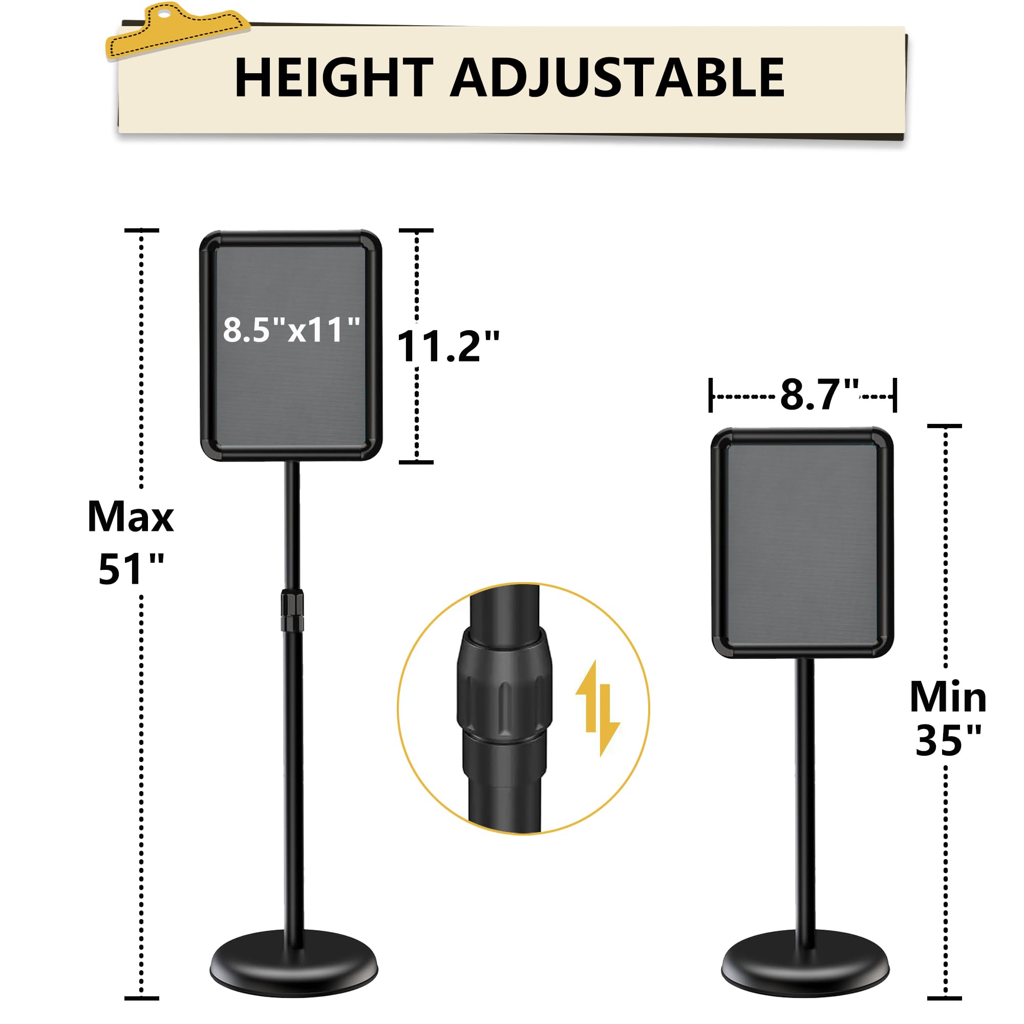 Adjustable Pedestal Floor Stand Sign Holder with 360° Rotation & Anti-Glare PVC Frame (8.5