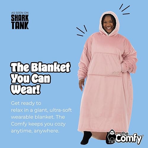 Miniatura 99 de THE COMFY Original - Manta de forro polar de microfibra con forro sherpa, diseño de gran tamaño con capucha y bolsillo de Shark Tank Aqua
