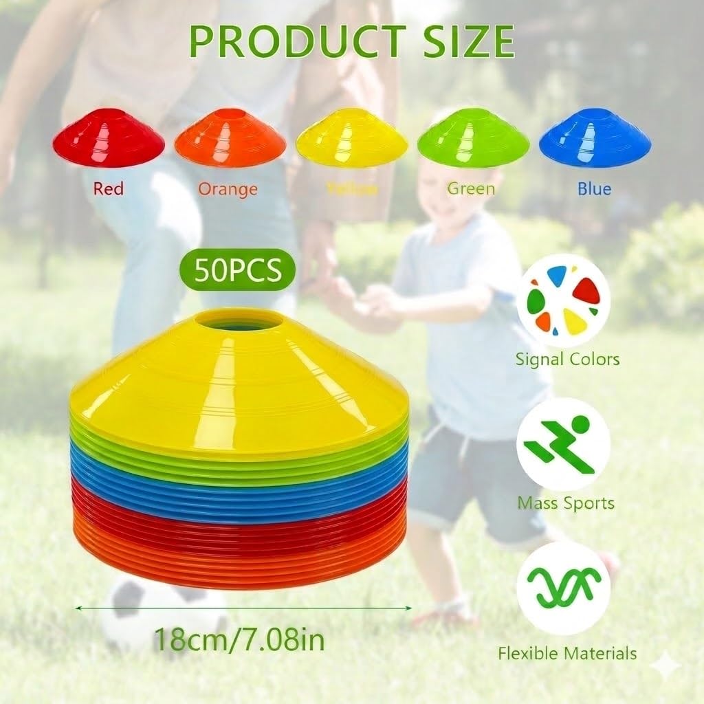 Cônes de marquage pour Football Équipement Essentiel d'entraînement, Plots Sport Multicolores avec Filet de Rangement pour Football, Basketball et agilité
