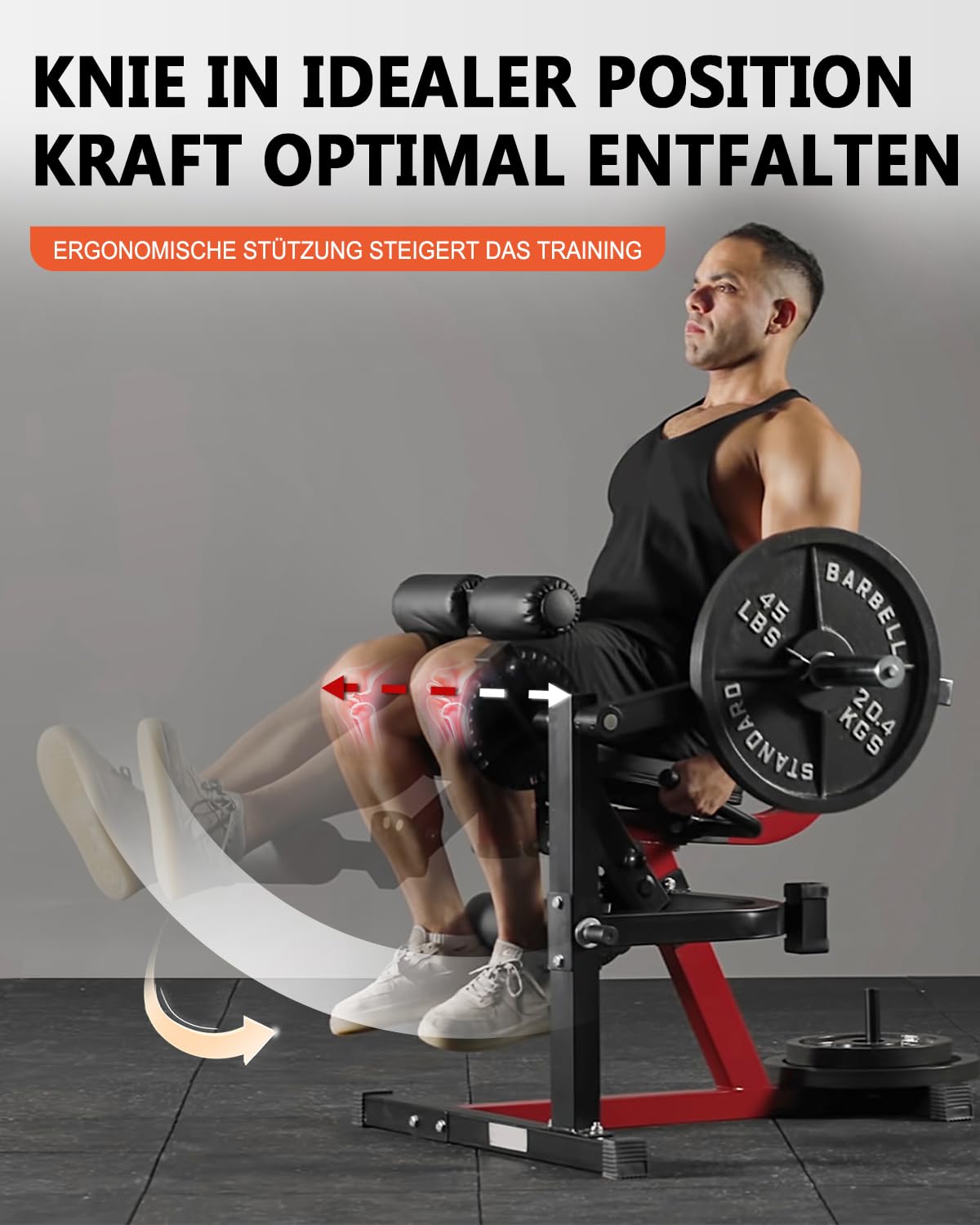 Beinstrecker I Beinbeuger und Heimtrainer für Bein, Beinstrecker, Beinbeuger und Heimtrainer für Bein- und Oberschenkel-Training, verstellbare Bein-Übungsbank mit Platte belastet