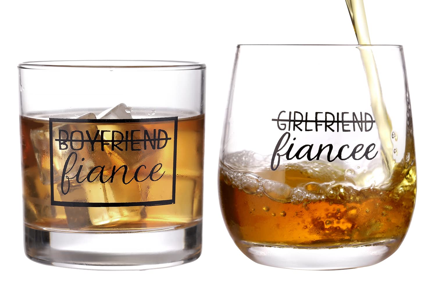 Cadeau Original Mariage Verres à Whisky Et Vin Personnalisés Fiançailles - Cadeau Couple "Fiancé/Fiancée" - Boîte Cadeau Cadeau Couple Futur Marié