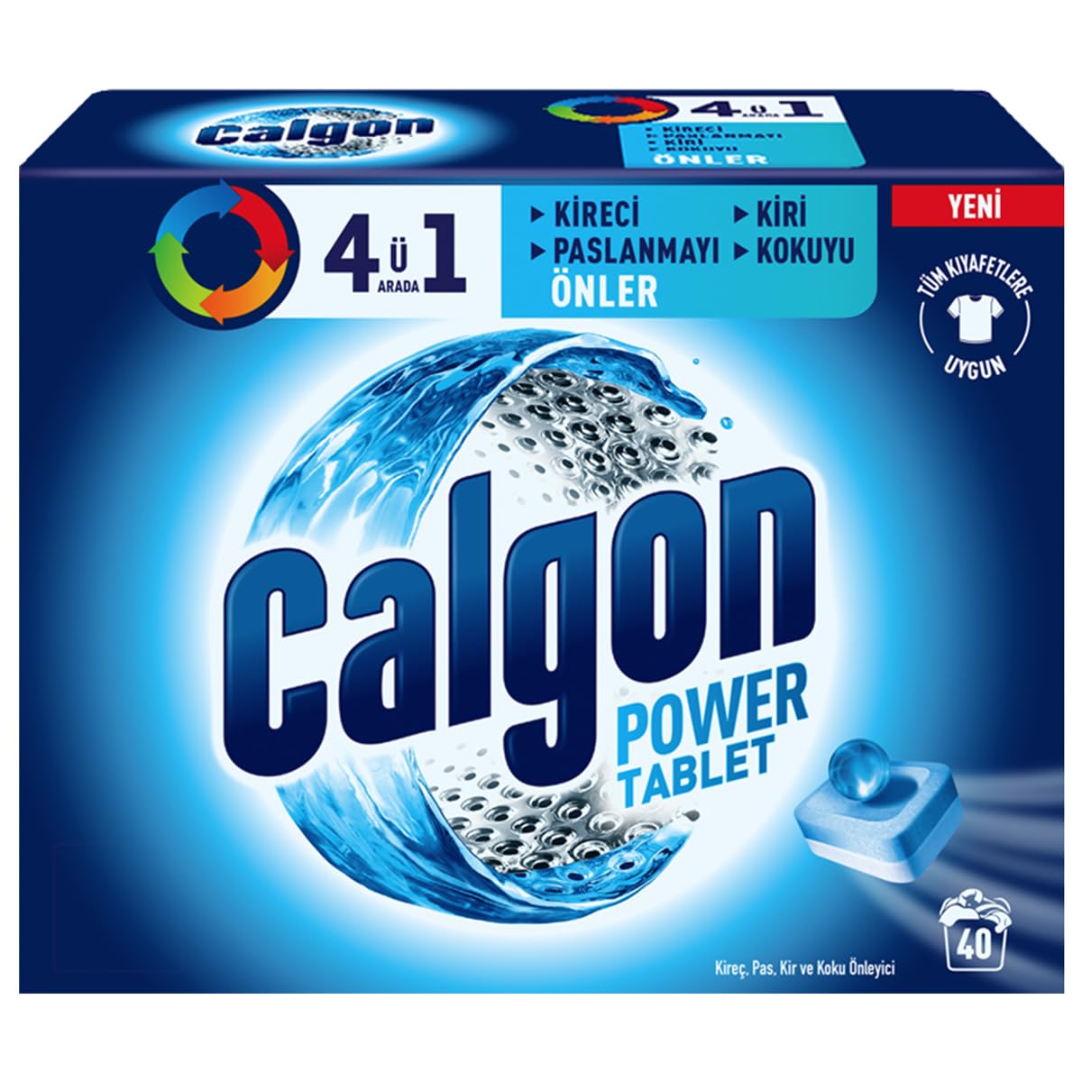 Calgon 4'ü 1 Arada Çamaşır Makinesi Kir, Kireç ve Koku Önleyici Tablet (1x 40 Tablet)