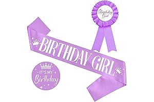 Purple Birthday Sash and Pin Button for Girls (3 Piece Set)