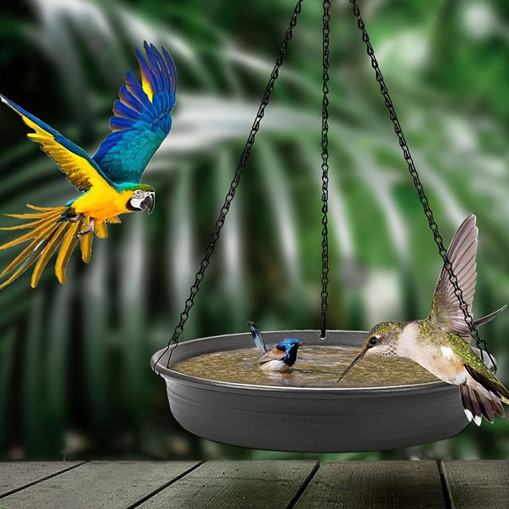 Comedero colgante para pájaros y cuenco de agua, bandeja de baño para pájaros con cadena colgante, perfecto para bebedero y estación de alimentación de pájaros silvestres