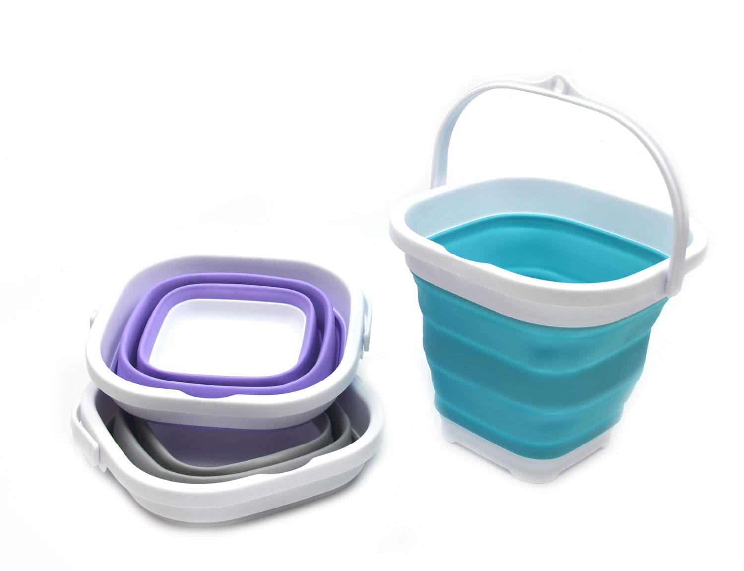 SAMMART Set of 3-2.6L Super Mini Sqare Collapsible Plastic Bucket - Foldable Square Tub - Portable Fishing Water Pail - Space Saving Outdoor Waterpot (3)