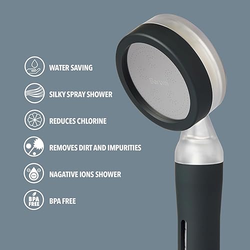 Miniatura 6 de Barumi Pluo - Cabezal de ducha filtrado de mano, acabado negro, filtro de vitamina C para una piel y cabello saludables, spray suave de alta