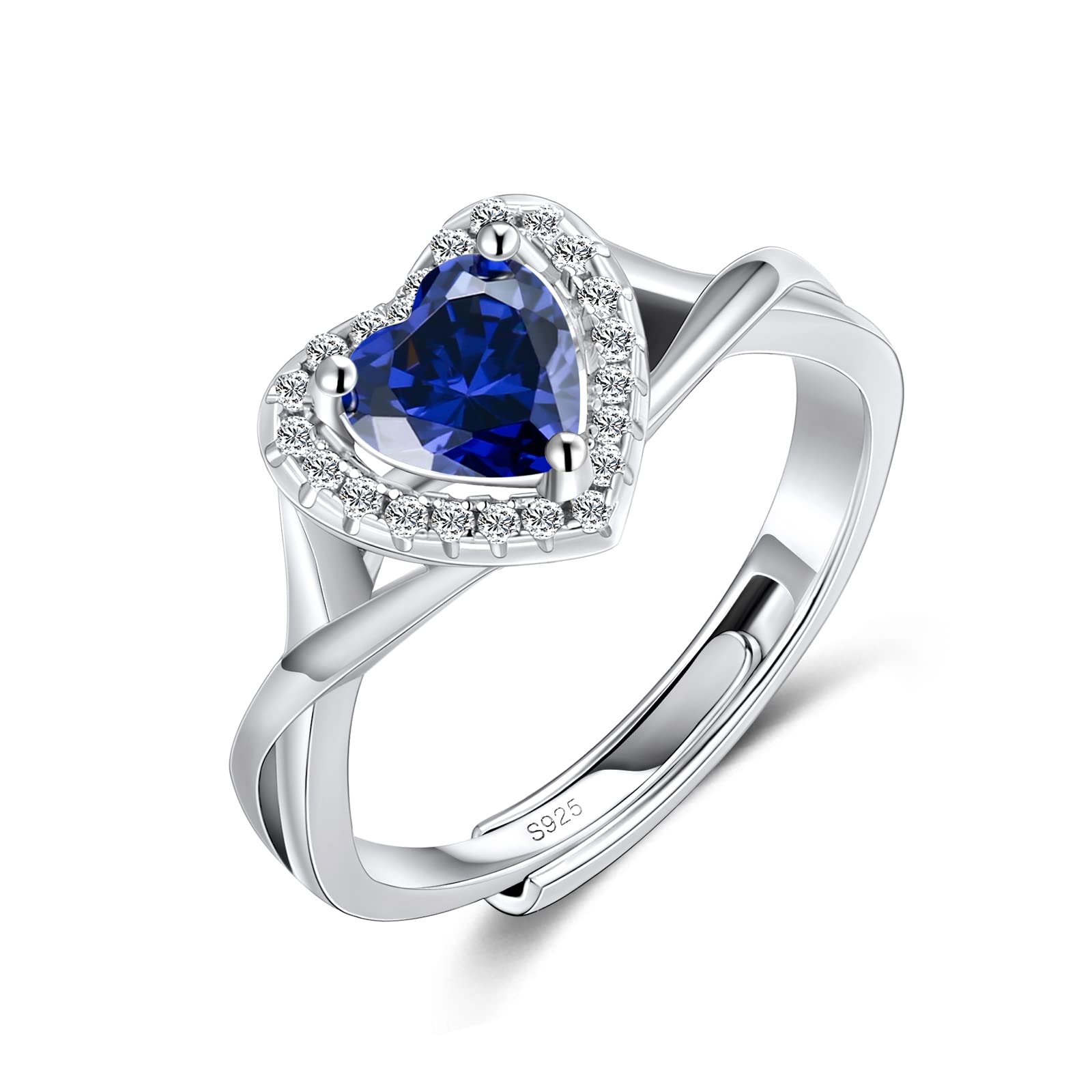 925 Sterling Silber Birthstone Ringe für Frauen Liebe Herz Ewigkeit Band Ring Einstellbare offene Herz Ring für Frauen Mädchen.