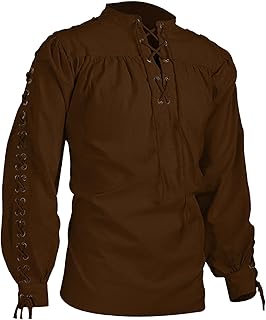 Medieval Shirt Men's Vikings Cosplay Shirt V-Neck Renaissance Clothing Medieval Lace-up Shirt Ruffle Shirt Men's Victorian Knight T-Shirt Carnival Men's Blouse Carnival Costume