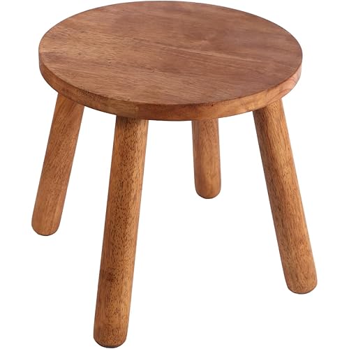 Round Solid Wooden Step Stool， Garden Stool，11.8''H,Plant Stool ，Wood Legs Detachable for Plant Stand, Kitchen, Bathroom，Bedroom，Livingroom (Walnut, 11.8inch)