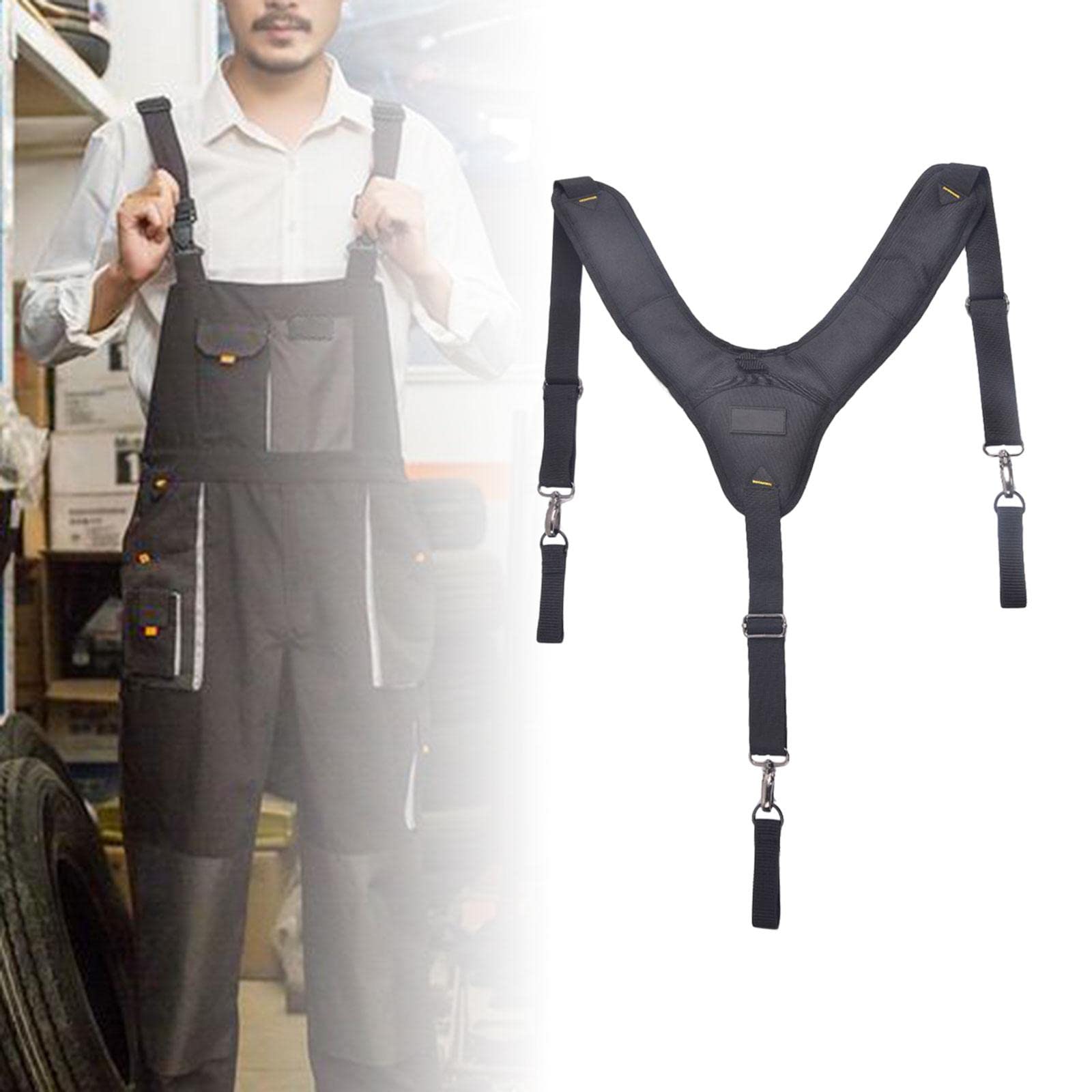 Jojomis 4 tirantes acolchados para hombre, arnés de cinturón de herramientas resistente, distribución uniforme del peso con 3 bucles, tirantes de trabajo ajustables para cinturón de herramientas, para