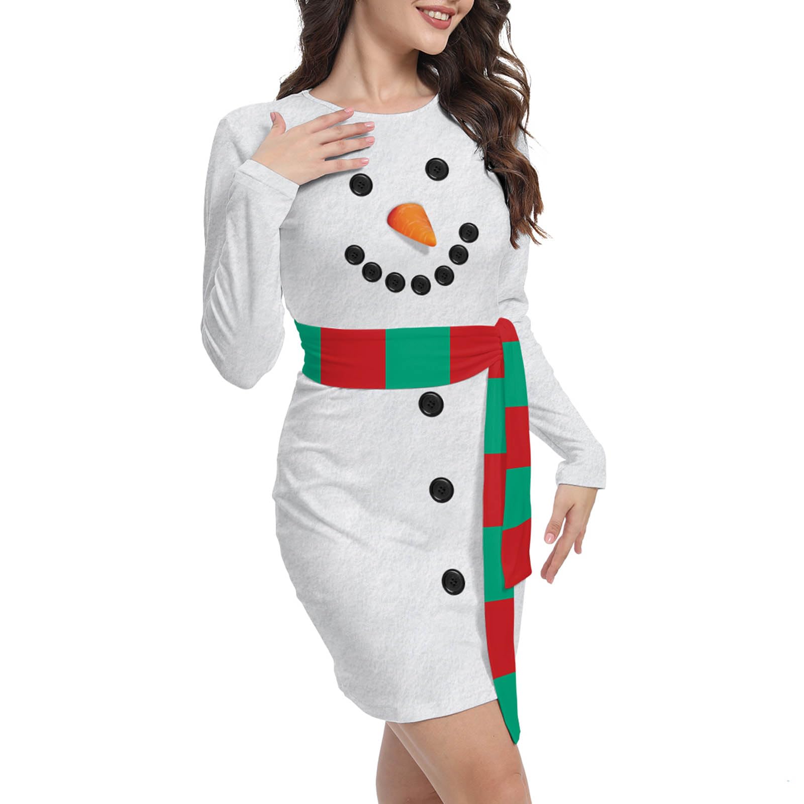 Seizesoul Women Christmas Costume Bodycon Dress Pullover Long Sleeve Printed Ugly Holiday Outfit