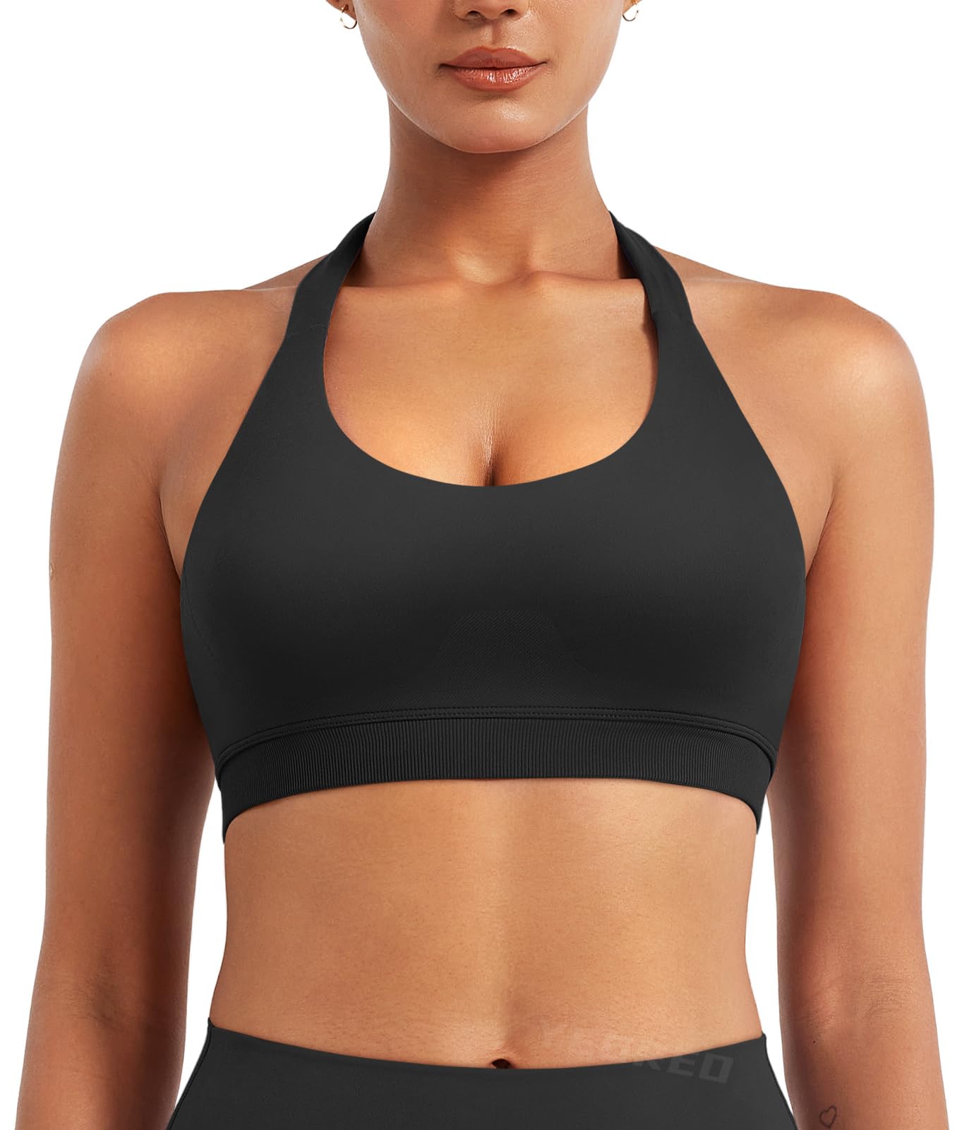 YEOREO SoftHue Women Halter Sports Bra Workout Seamless Padded Basic Bra Open Back Yoga Gym Crop Top