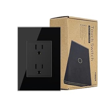 LIVOLO Black US Standard US Socket with Tempered Glass 15A, AC 110-220V, Wall Outlet without Plug -C5C2US-12 ..