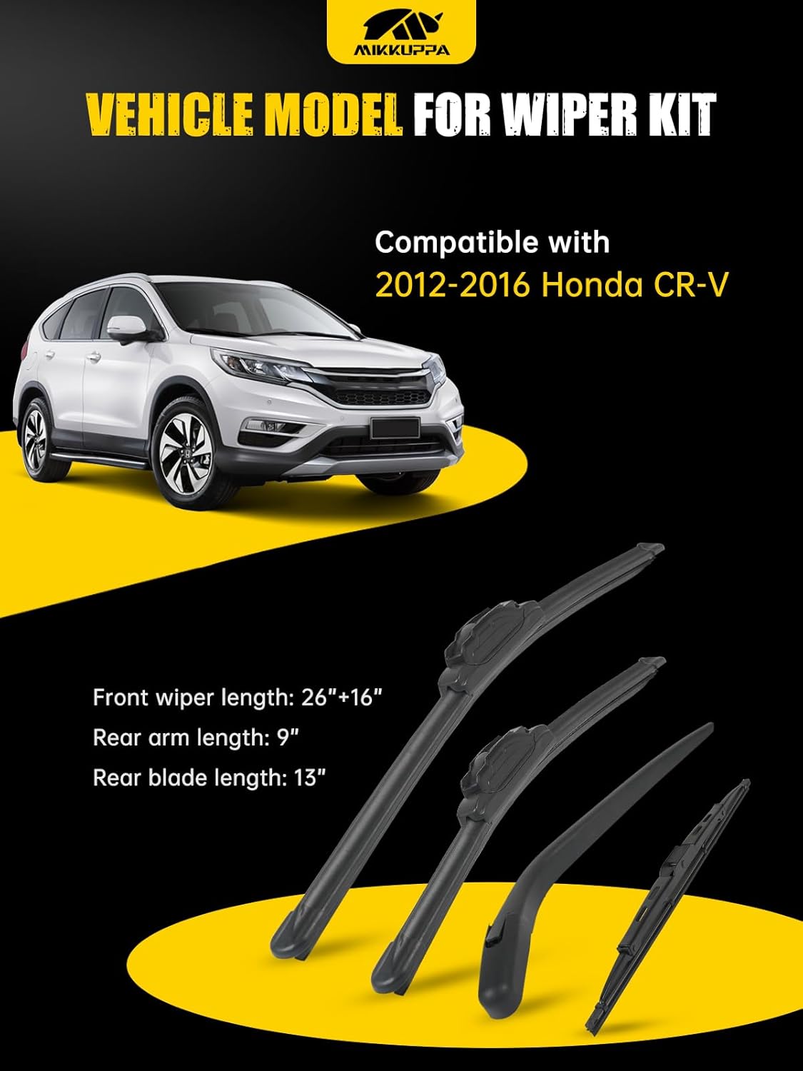 MIKKUPPA 26"/16"/9"/13" Windshield Wiper Blades Replacement for 2012-2016 Honda CRV - Original Factory Quality Front and Rear Wipers Blade Set for My Car - (Pack of 4)