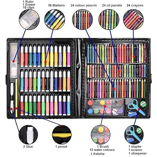 Image of Deluxe Drawing and Painting Art Set Crayon Color Set for Kids | Case Art & Craft Supplies | Great return Gift (Modern, 150)