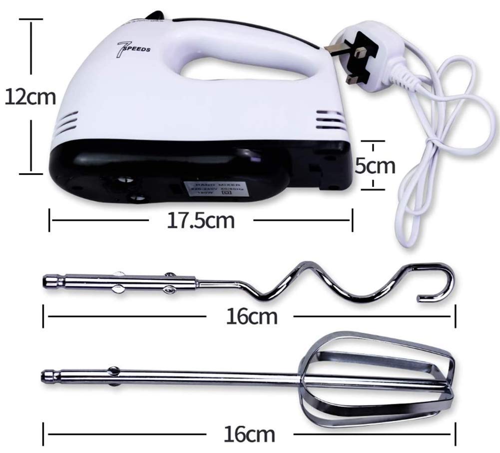 Frusta Manuale elettrica a 7 velocità Frusta a Mano Leggera 2 fruste, 2 Ganci per impastare, 2 Separatori per Uova, per frullino per Dolci da Cucina