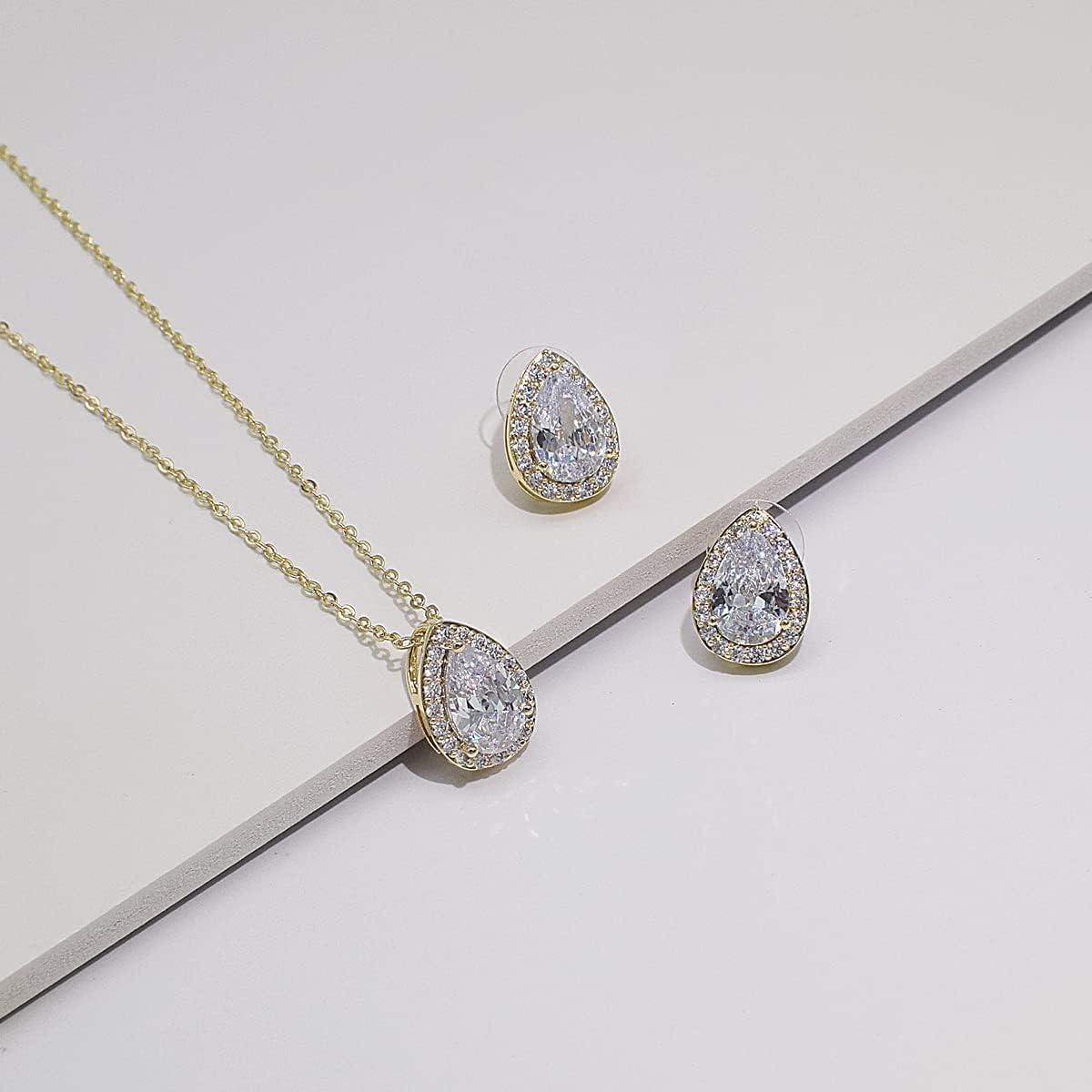 UDYLGOON Cubic Zirconia Teardrop Earrings Necklace Bracelet Jewelry Set For Bride Bridesmaids Bridal Wedding Party Prom Jewelry Gift - Image 5