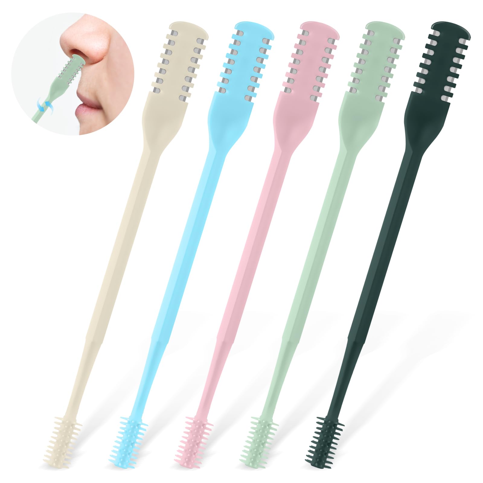 5Pcs 2-in-1 Nasal Hair Cutter Double Sided Nose Hair Cutter Portable 360 Rotating Manual Nose Hair Trimmer for