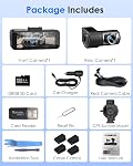 4K+4K Cam avant et arrière, libre 128GB Carte incluse, 5.8GHz WiFi-20MB/s Téléchargement rapide, Caméra Dash pour voitures avec précision GPS, Senseur G, WDR Vision nocturne, 3.39" IPS Écran, 24H Mode de stationnement
