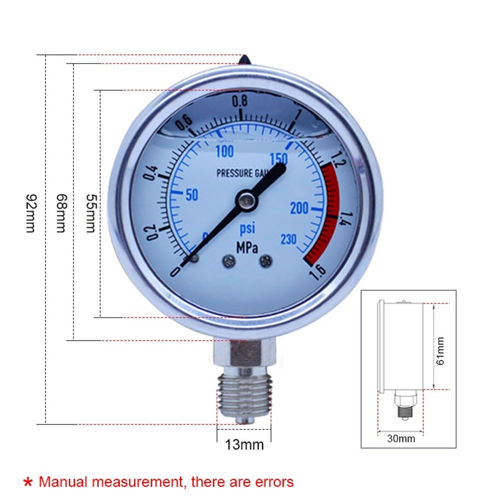 Manometr hydrauliczny 0-60 MPa, 60 mm psi, do użytku domowego, ze stali nierdzewnej, promieniowy, G1/4, YN60, cyfrowy manometr (0-6 MPa)