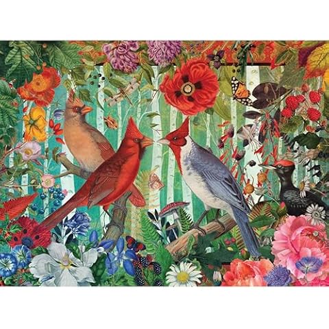 1000 Piece Puzzle for Adults Birch Birds Jenna Dellagrottaglia Cardinals Challenging Jigsaw by Playview Cover