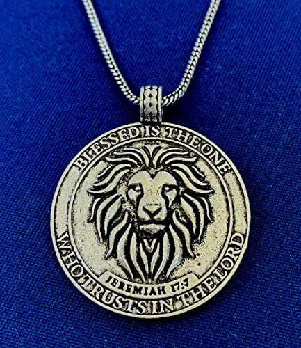 Bible Verse & Lion Pendant For Men & Boys Locket Necklaces - Blessed Is The One Who Trusts In The Lord | Christian Faith Religious Gifts Jewelry For Girls & Women (Rustic Silver) #TOP6