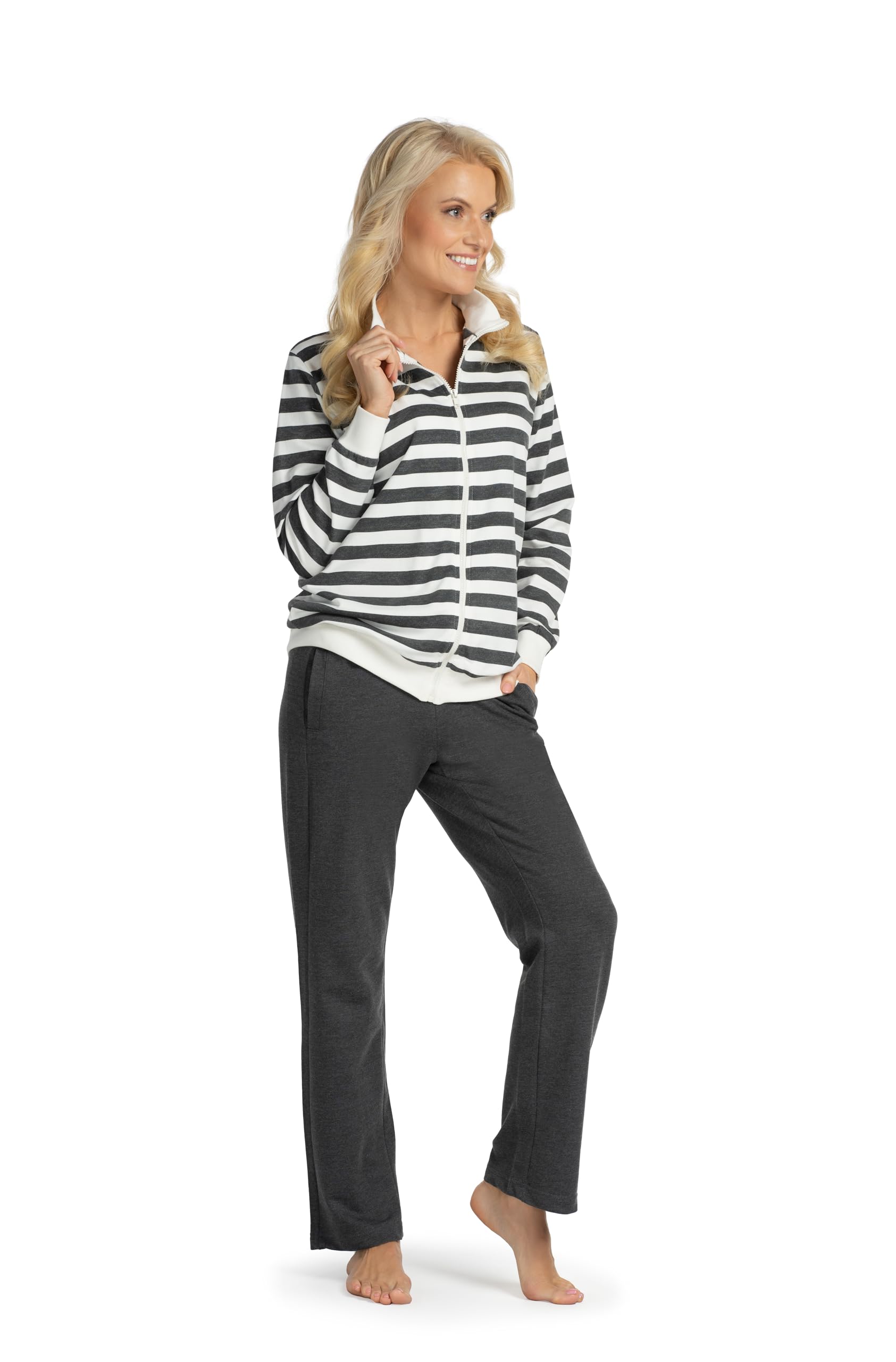Consult-Tex Damen Pyjama Freizeitanzug Hausanzug Homewear Suit Jogginganzug Pyjama Baumwolle Reißverschluß DW770