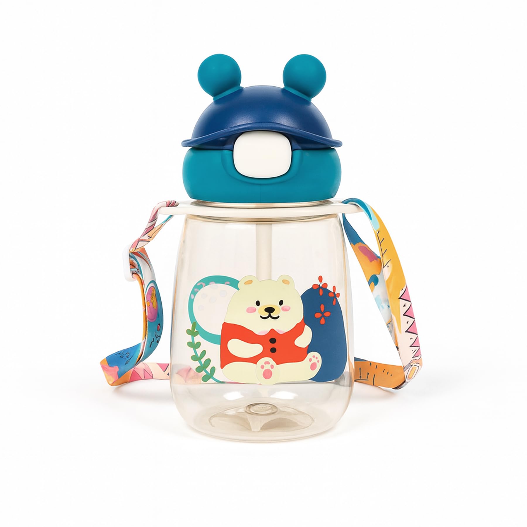 Koochie-Koo Water Bottle for School Kids 540ml – BPA-Free Leakproof Sipper Bottle with Straw Push Button Flip Lid Carry Strap Unbreakable Plastic Water Bottle for School Outdoor Travel Sports (Blue)-image-20