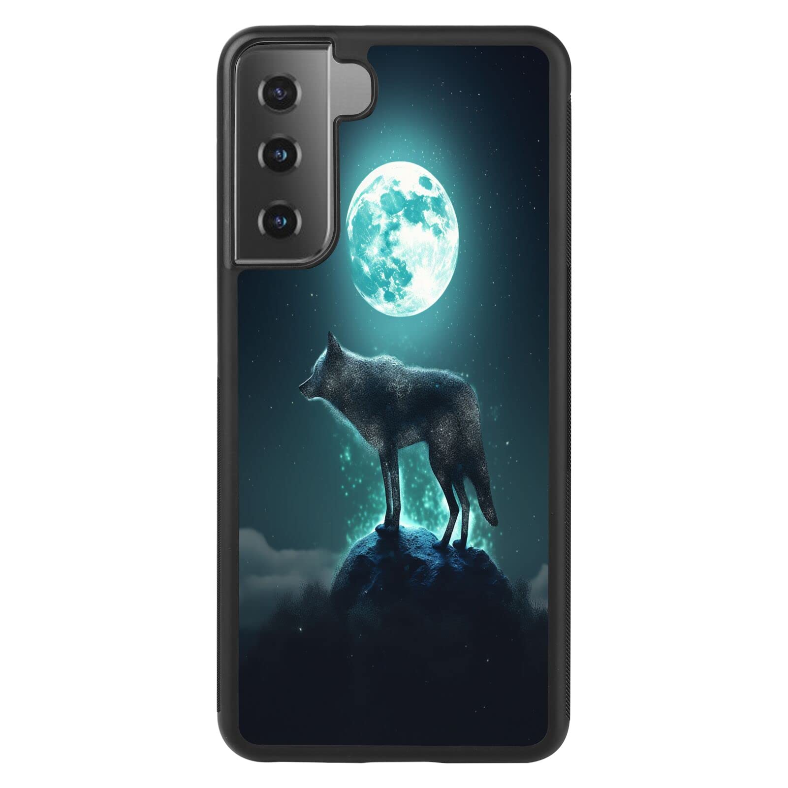 DeweiDirectPhone Case for Samsung Galaxy S21+ with Wolf Art Print JX030 Black Slim Rubber Frame Full Body Protection Cover Case for Samsung Galaxy S21+ Drop Protection