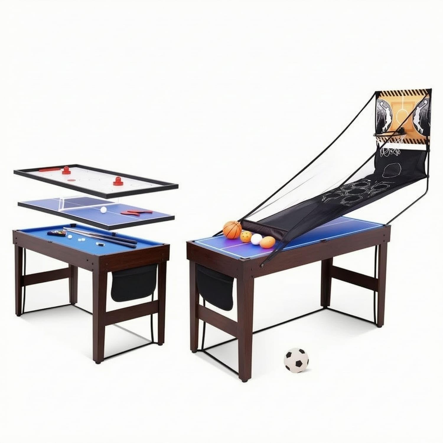 Wood-Grain Multi-Game Table Storage Dark Brown Wood | Versatile Sturdy Construction Smart Storage Enhanced Stability Complete Set Wood Brown Dark-image-22