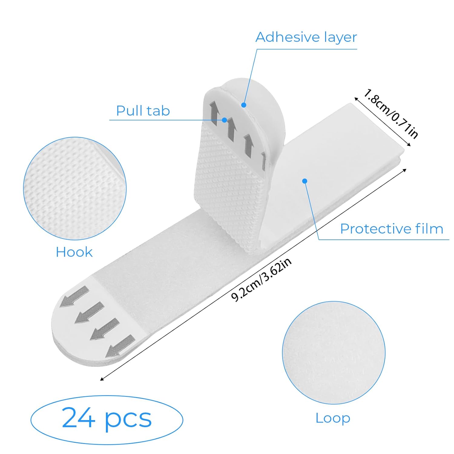 Picture hanging without drilling, hanging strips, 24 pairs (48 strips) - strong holding power, removable without residue, without nails, for picture frames, wall art and decorations, for smooth