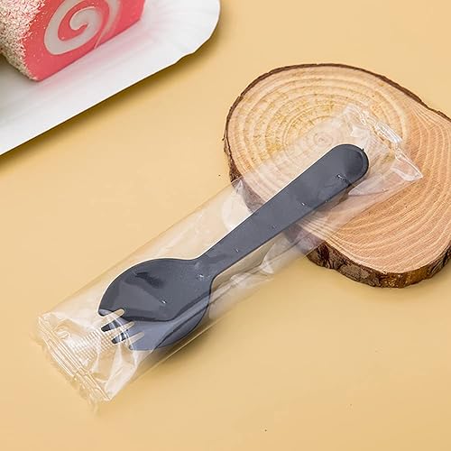 Miniatura 3 de 100 piezas desechables de plástico Spork de peso medio cubiertos negros tenedores perfectos para la escuela, almuerzo, picnic, restaurantes, fiestas