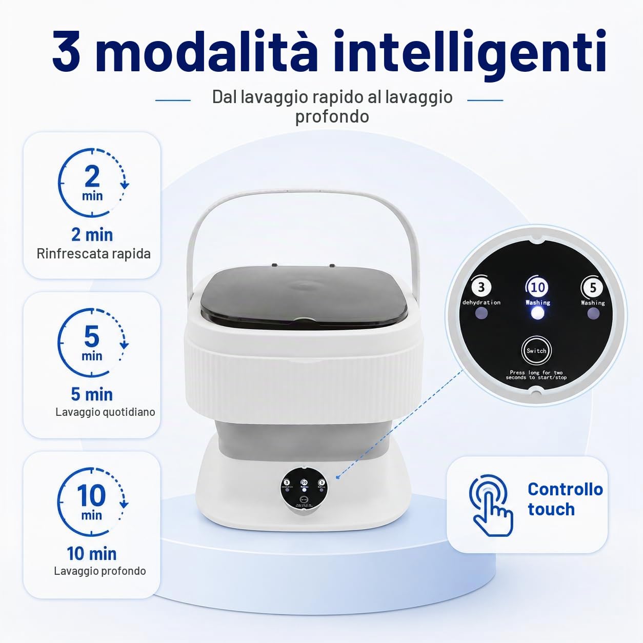 Mini lavatrice pieghevole, lavatrice portatile da 10 l, con cestello centrifuga, piccola lavatrice elettrica con 3 modalità di pulizia per campeggio, camper e dormitorio, semiautomatica