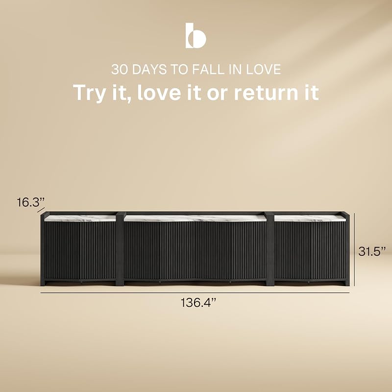 BELLEZE Delphi 136” 3-Piece Modular TV Stand - Ebony image 2