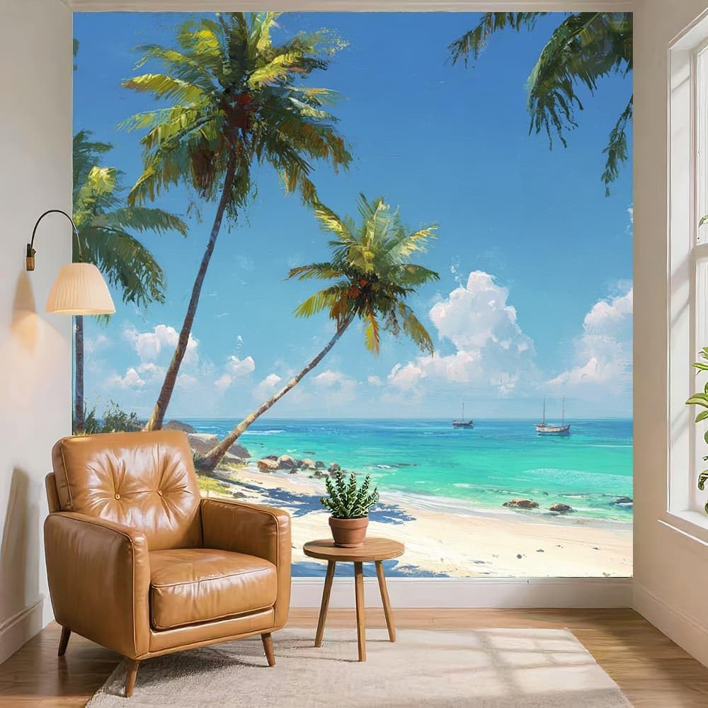 Naklejka ścienna dla dzieci tapeta do pokoju dziecięcego 300 x 210 cm piękny tropikalny widok na plażę 3D dekoracja ścienna naklejka na ścianę fototapeta niebieska tapeta domowa naklejki dla dzieci
