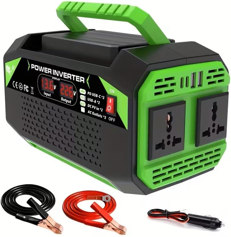 1200W Car Power Inverter, 12V DC to 110V AC Converter with LCD Display, 2 AC Outlets, Dual USB and Type-C Ports, Portable Charger for Car Truck RV Camping Travel (1200.0, Watts)