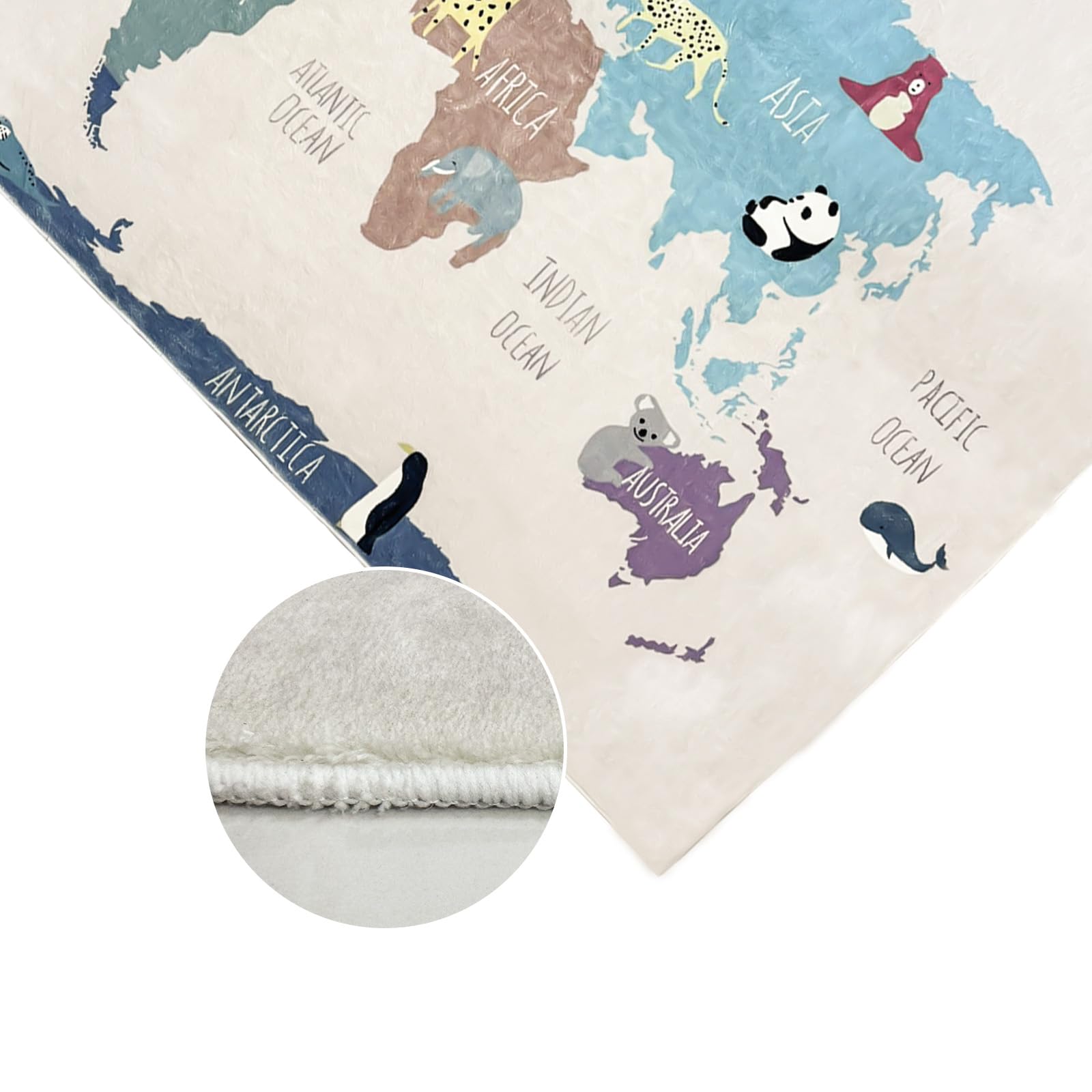 USTIDE Tapis éducatif lavable en machine Motif carte du monde et animaux mignons Rose 150 x 200 cm