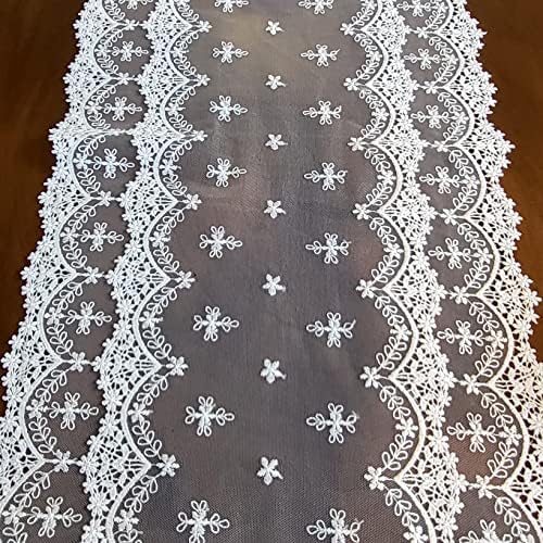 LACELY Inicia Table Lace Runner 12×86 inch Embroidered for Holiday Wedding Picnic Daily Dinner Tables White Decor (Polyester, 12"×86" (31cm×220cm))
