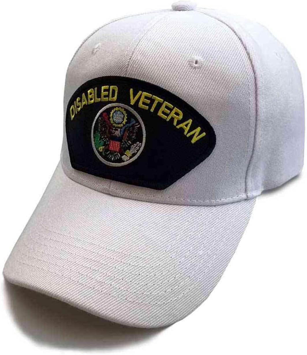 VetFriends.com Disabled Veteran Hat with Eagle Emblem Patch White