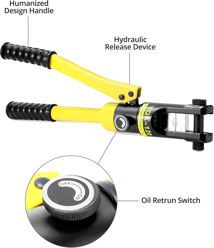 Clește de presat hidraulic QWORK de 12 tone pentru papuci de cablu cu 8 bacuri, 10-120 mm², clește de sertizare