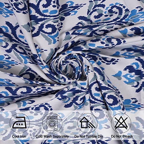 Image of HOMEMONDE 9 Feet Long Cotton Curtains Ikkat Printed Home Decoration Drapes for Bedroom, Blue Ikkat, Pack of 2, Grommets