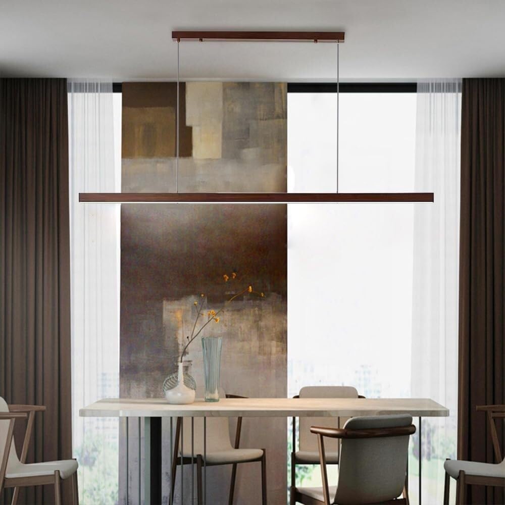 CUNTO LED Lampada a Sospensione in Legno Lampadario lineare Minimalista Lampada da soffitto Lampada a Sospensione a Striscia Lunga Lampadari Moderni per Tavolo da Pranzo Lampade a Sospensione per