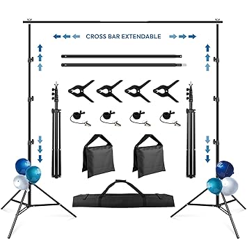 SEDGEWIN Backdrop Stand, 10 x 6.5FT Adjustable Backdrop Stand for Parties Wedding Decoration Display Photography Photo Background Stand Kit Support System Banner Stand with Carry Bag, Spring Clamps